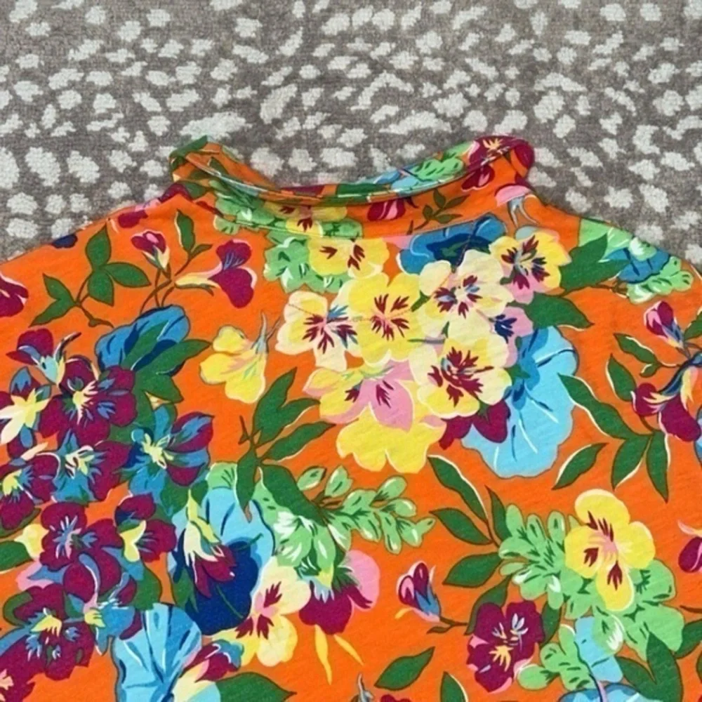 Ralph Lauren‎ Orange Cotton Floral Hawaiian Print Short Sleeve Polo Shirt Medium